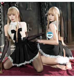 FEE ET MOI - Aristocratic Countess Sheer-Bust Nun Lingerie Set (Black - White)
